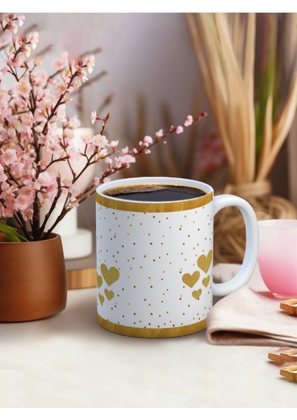 Baskılı Kupa Bardak Seramik Mug - Sarı Kalp