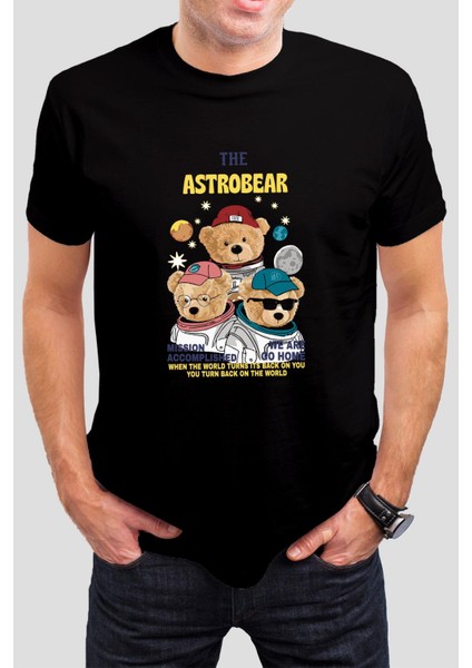 Astrobear Baskılı Siyah Unisex Tişört C630