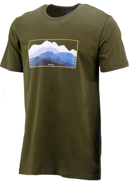 Erkek Bisiklet Yaka Standart Fit Göğüs Baskılı Haki T-Shirt