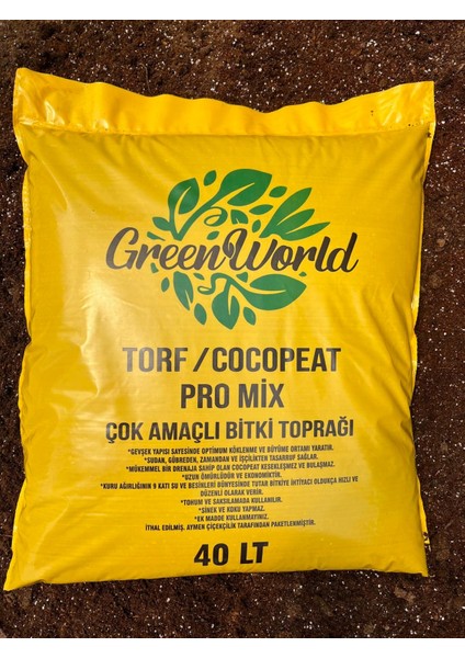 Aymen Çiçekçilik Green World 40 Litre Ithal Çok Amaçlı Bitki Toprağı Torf Cocopeat Pro Mix - Kokopit Özel Karışım Saksı Harcı