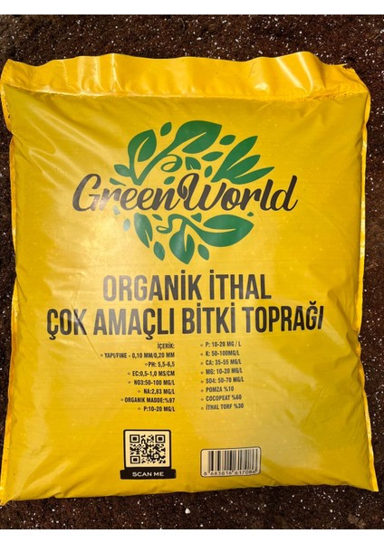 Aymen Çiçekçilik Green World 40 Litre Ithal Çok Amaçlı Bitki Toprağı Torf Cocopeat Pro Mix - Kokopit Özel Karışım Saksı Harcı