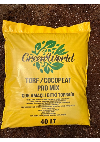 Aymen Çiçekçilik Green World 40 Litre Ithal Çok Amaçlı Bitki Toprağı Torf Cocopeat Pro Mix - Kokopit Özel Karışım Saksı Harcı