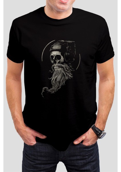 Kurukafa Müzik Baskılı Siyah Unisex Tişört C620