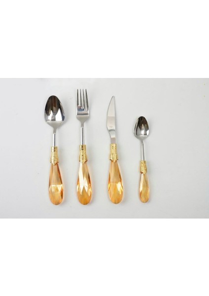 Damla 24 Parça Yemek Kaşık, Çatal, Bıçak Seti Amber Gold