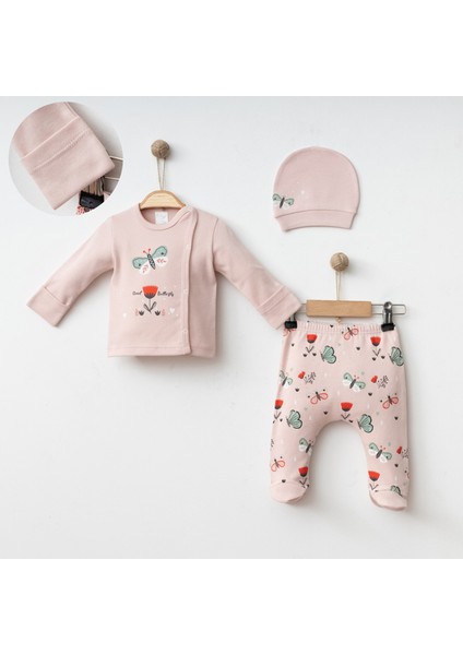 Bebek 3'lü Baskılı Pantolon ve Şapkalı Takım Pamuk