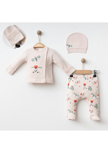 Bebek 3'lü Baskılı Pantolon ve Şapkalı Takım Pamuk