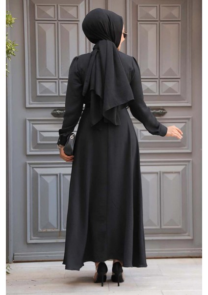 Kemerli Siyah Tesettür Elbise 6621S