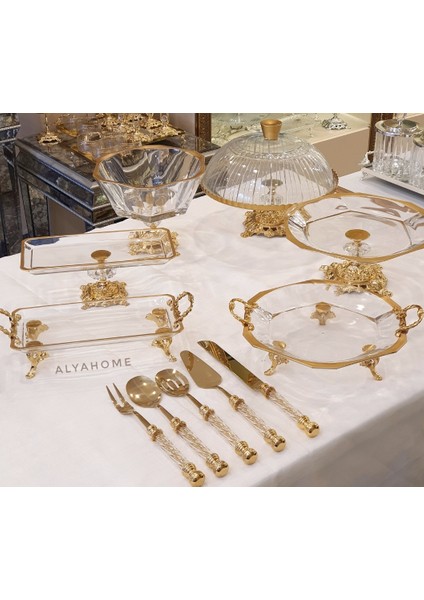 Gold Yaldızlı Klasik Ayaklı Sunum Seti