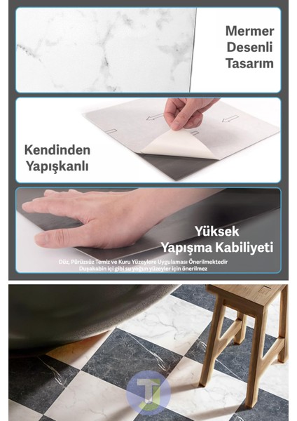 Kendinden Yapışkanlı Modern Tasarım Mutfak Banyo Zemin Duvar Kaplama 30 cm × 30 cm (4'lü Paket)