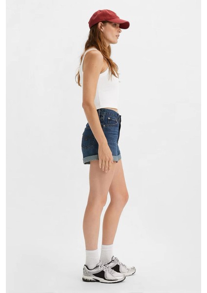 Kadın Yüksek Bel Mavi Kadın Mom Denim Kot Şort - A5564-0004