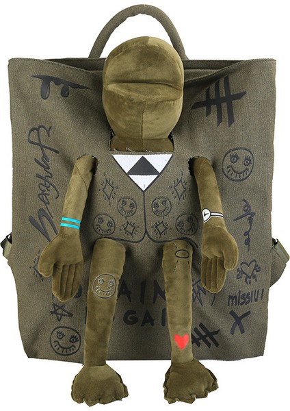 Yeşil Kurbağa Sırt Çantası Okul Çantası Kore Tarzı Kanvas Sırt Çantası (Yurt Dışından)