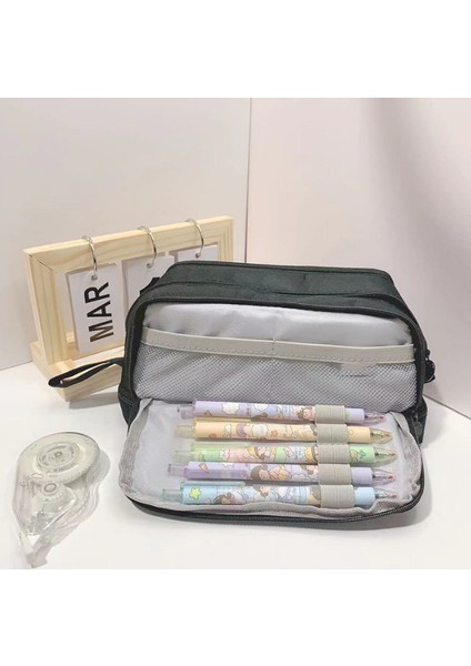 Öğrenci Kırtasiye Kutusu Çift Katmanlı Oxford Kumaş Saklama Çantası Çok Fonksiyonlu Kalem Çantası (Yurt Dışından)