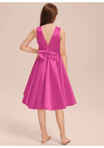 Kız Çocuk Fuşya Zarif Kısa Asimetrik Elbise Doğum Günü Balo Mezuniyet Elbise modelleri