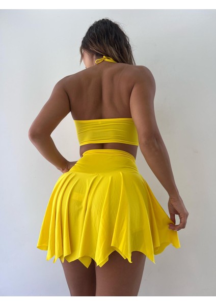 Sarı Mikro Kumaş Etek Büstiyer Ikili Takım modelleri