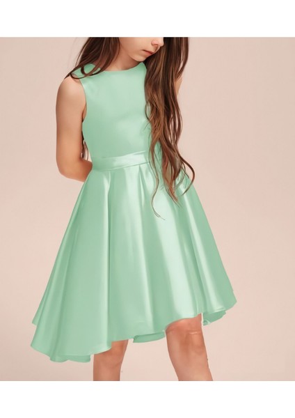 Kız Çocuk Mint Yeşili Zarif Kısa Asimetrik Elbise Doğum Günü Balo Mezuniyet Elbise fiyatları
