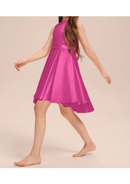 Kız Çocuk Fuşya Zarif Kısa Asimetrik Elbise Doğum Günü Balo Mezuniyet Elbise fiyatları