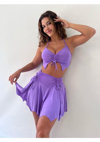 Lila Mikro Kumaş Etek Büstiyer Ikili Takım