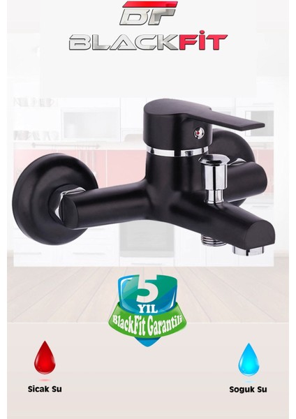 Siyah Delta 3 Lü Banyo Duş Bataryası Musluğu Seti Mutfak ve Lavabo 5 Yıl Garanti