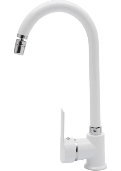 Beyaz Armatür Oynar Perlatörlü Mutfak Evye Bataryası 360 Derece Sıcak Soğuk Su Girişli indirimleri