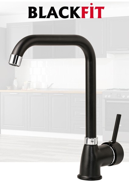 Siyah Delta Mutfak Bataryası Mutfak Musluğu Eviye Bataryası Çift Su Girişli 5 Yıl Garantili