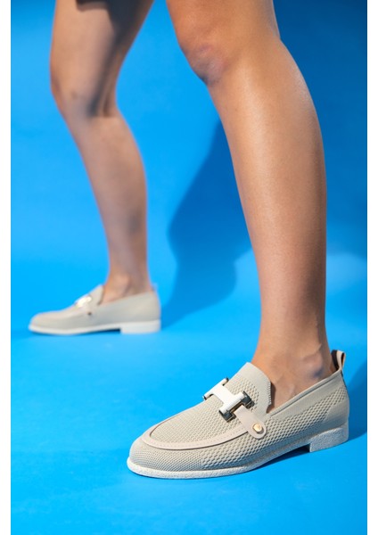 Mıchıgan Bej Triko Tokalı Kadın Loafer Ayakkabı