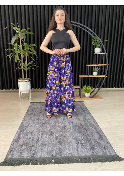 Espoirplus Kadın Çiçek Desenli Büzgülü Likralı Dokuma Pantolon Etek