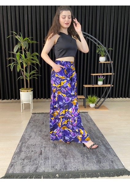 Espoirplus Kadın Çiçek Desenli Büzgülü Likralı Dokuma Pantolon Etek fırsatları