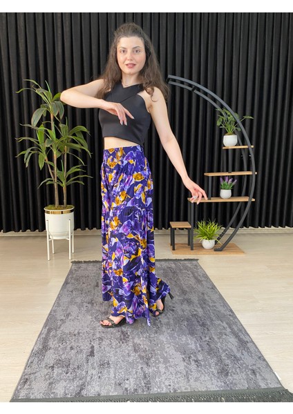 Espoirplus Kadın Çiçek Desenli Büzgülü Likralı Dokuma Pantolon Etek indirimleri