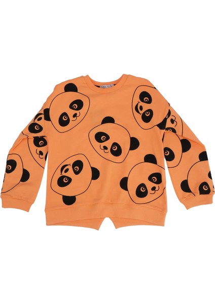 Panda Baskılı Bisiklet Yaka Sweatshirt