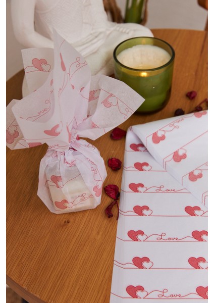 Hediye Paketleme Kağıdı 40 Adet Özel Kalp Yolu Baskılı Pelur 24 x 34 cm