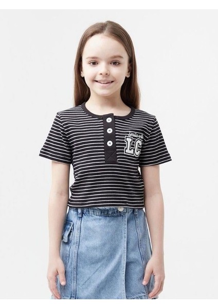 Kız Çocuk Lc Aplikeli Çizgili Crop T-Shirt fiyatları