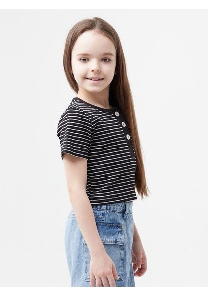 Kız Çocuk Lc Aplikeli Çizgili Crop T-Shirt indirimleri