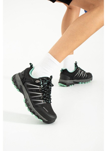 Tekno Trust Kısa Topuklu (1- 4 Cm) Garson Ayakkabı Su Geçirmez Siyah-Turkuaz Outdoor Unisex Ayakkabı Bağcıklı R modelleri