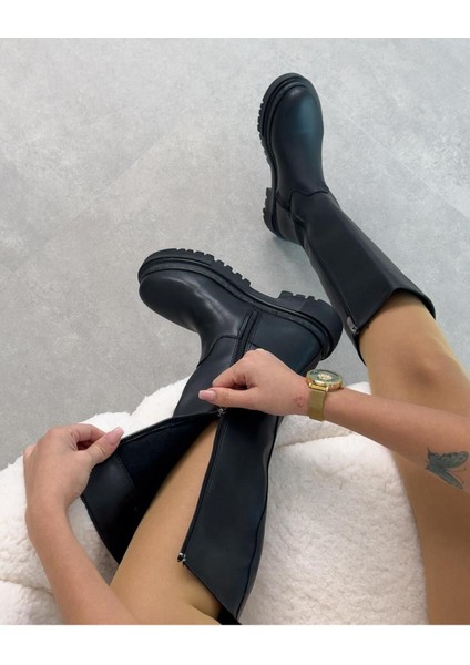 Tekno Trust Poli First Siyah Kışlık Uzun Fermuarlı Su Geçirmez Kadın Çizme Düz Topuklu Eva Taban Maxi Suni Deri modelleri