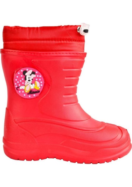 Suni Deri Minnie Mouse Kız Çocuk Su Geçirmez Hafif Içi Kürklü Kırmızı Yağmur Çizmesi Gore-Tex Kırmı