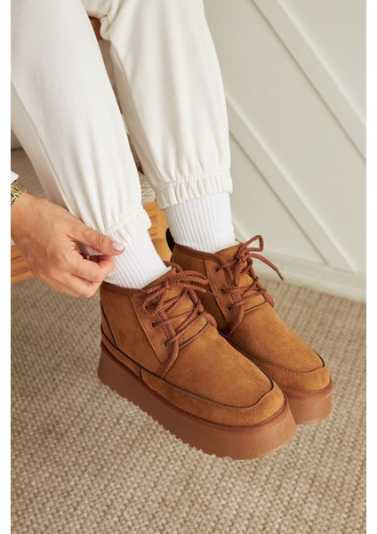 Tekno Trust Kahverengi Taba Rengi Içi Yünlü Kalın Tabanlı Bağcıklı Bot Tekstil Tekstil Düz Topuklu Günlük Düz E fiyatları