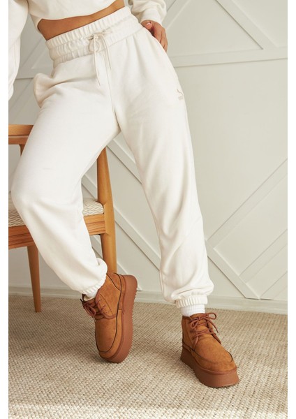 Tekno Trust Kahverengi Taba Rengi Içi Yünlü Kalın Tabanlı Bağcıklı Bot Tekstil Tekstil Düz Topuklu Günlük Düz E modelleri