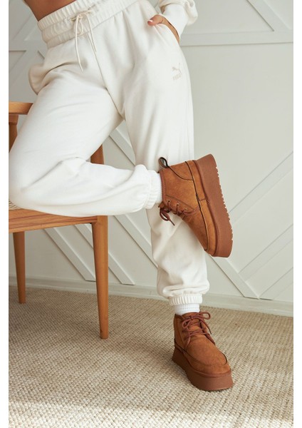 Tekno Trust Kahverengi Taba Rengi Içi Yünlü Kalın Tabanlı Bağcıklı Bot Tekstil Tekstil Düz Topuklu Günlük Düz E fırsatları