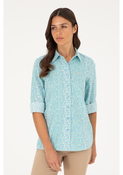 Kadın Mint Gömlek Desenli 50280941-VR090