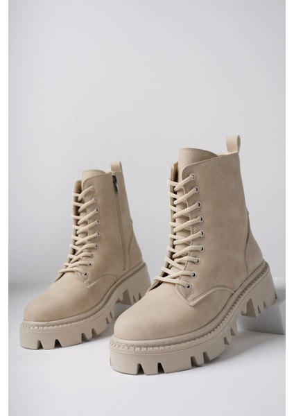 Tekno Trust Regular Bej Mat Kalın Taban Postal Tekstil Düz Kısa Topuklu (1- 4 Cm) Smart Suni Deri Günlük Suya D fiyatları