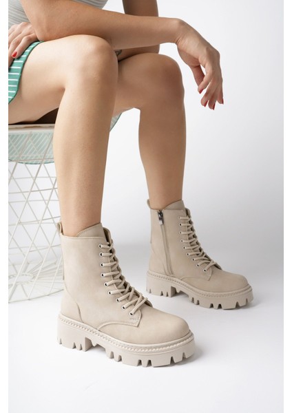 Tekno Trust Regular Bej Mat Kalın Taban Postal Tekstil Düz Kısa Topuklu (1- 4 Cm) Smart Suni Deri Günlük Suya D fırsatları