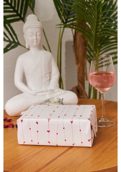 Hediye Paketleme Kağıdı 40 Adet Özel Kalp Çizgisi Baskılı Pelur 48 x 68 cm
