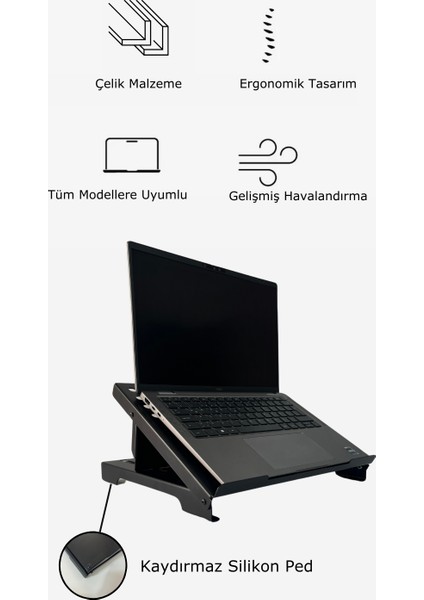 Hero Dizayn Laptop Standı - Laptop Yükseltici - Notebook Standı - Metal - Siyah