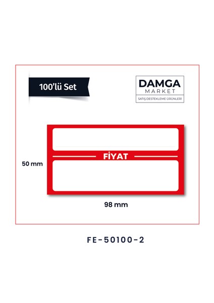 100 Adet Selefonlu Karton Raf Fiyat Etiketi 5 x 10 cm