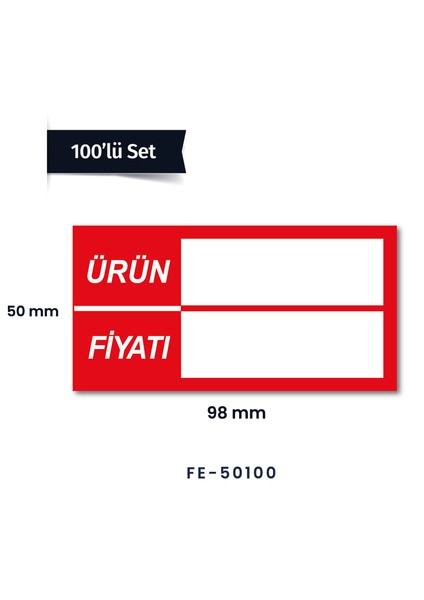 100 Adet Selefonlu Karton Raf Fiyat Etiketi 5 x 10 cm