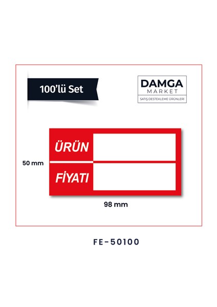 100 Adet Selefonlu Karton Raf Fiyat Etiketi 5 x 10 cm