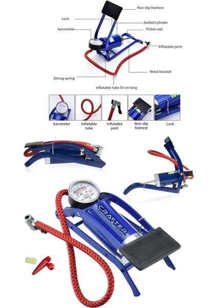 Mavi Tools Alman Ayak Hava Pompası Top Lastik Hava Şişirme Ince Piston AP001