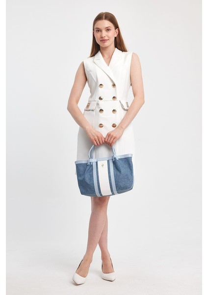 Havana Gökyüzü Mavisi Kumaş Detaylı Kadın El Çantası modelleri