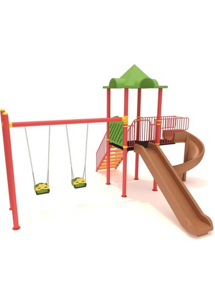 Bir Kuleli, Iki Kaydıraklı, Ikili Salıncaklı Çocuk Parkı | 5.5x4.5m fiyatları