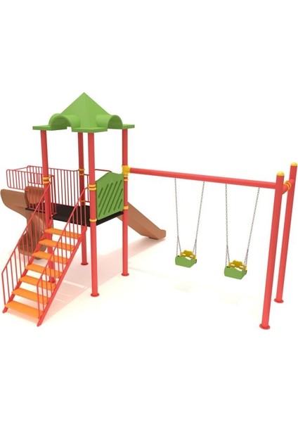 Bir Kuleli, Iki Kaydıraklı, Ikili Salıncaklı Çocuk Parkı | 5.5x4.5m modelleri